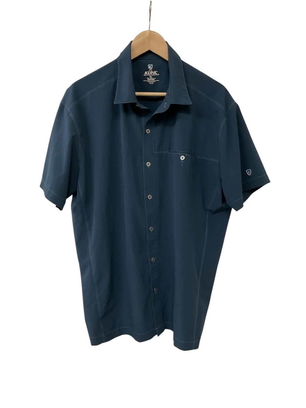 Kuhl Shirt Mens XL Blue Button Up Tufflex Short Sleeve Hiking Outdoors